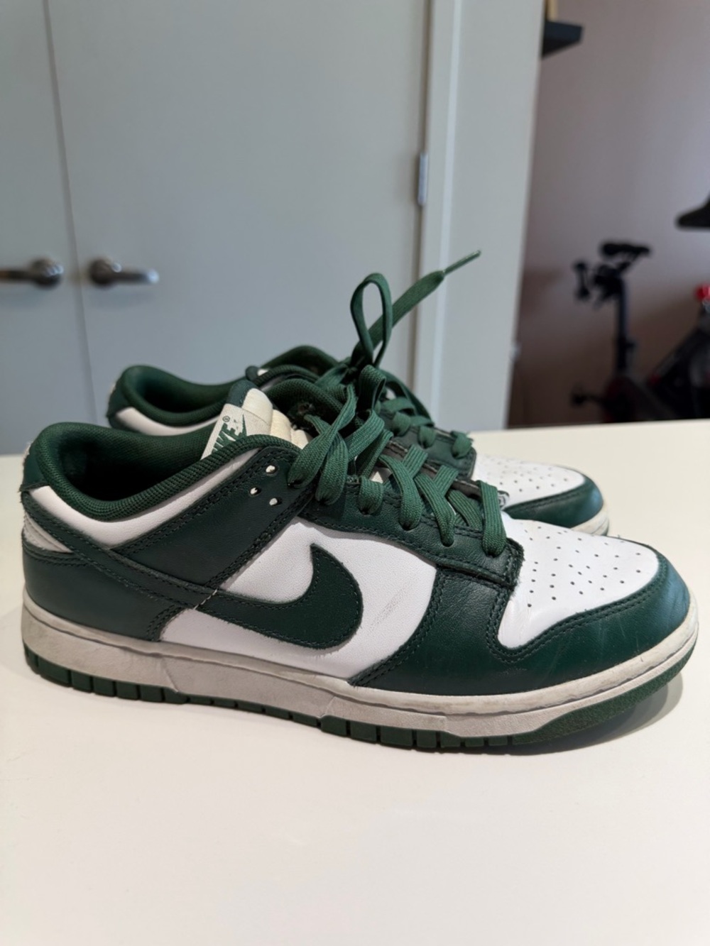 Nike Dunk Low White and Forest Green Leather Sneakers